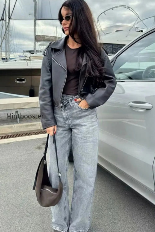Asymmetric High Waist Straight Jeans