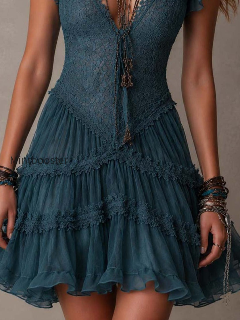 retro-blue-lace-chiffon-ruffled-mini-dress