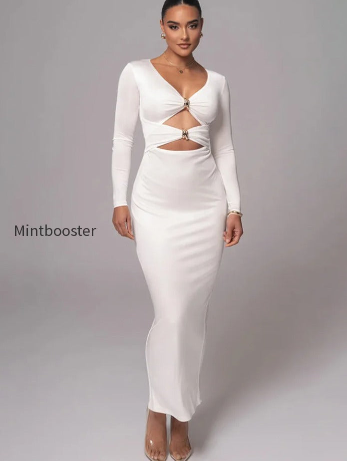 hollow-long-sleeve-bodycon-midi-dress