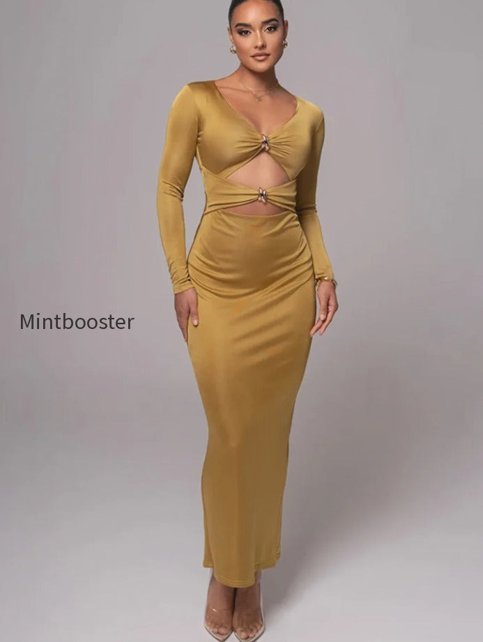 hollow-long-sleeve-bodycon-midi-dress