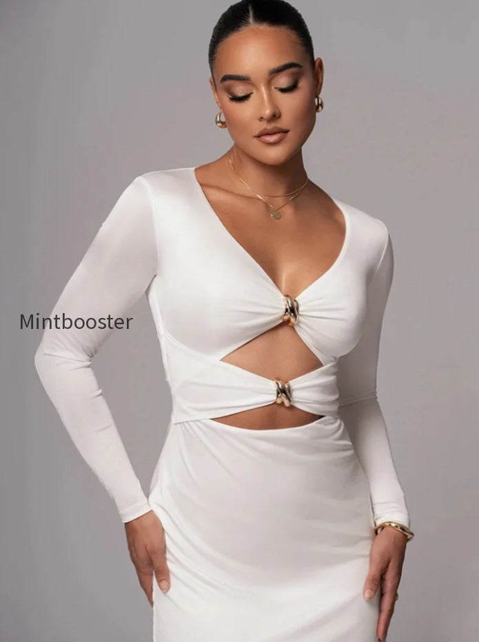 hollow-long-sleeve-bodycon-midi-dress