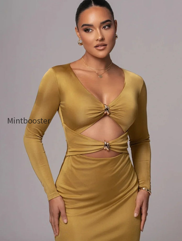 hollow-long-sleeve-bodycon-midi-dress