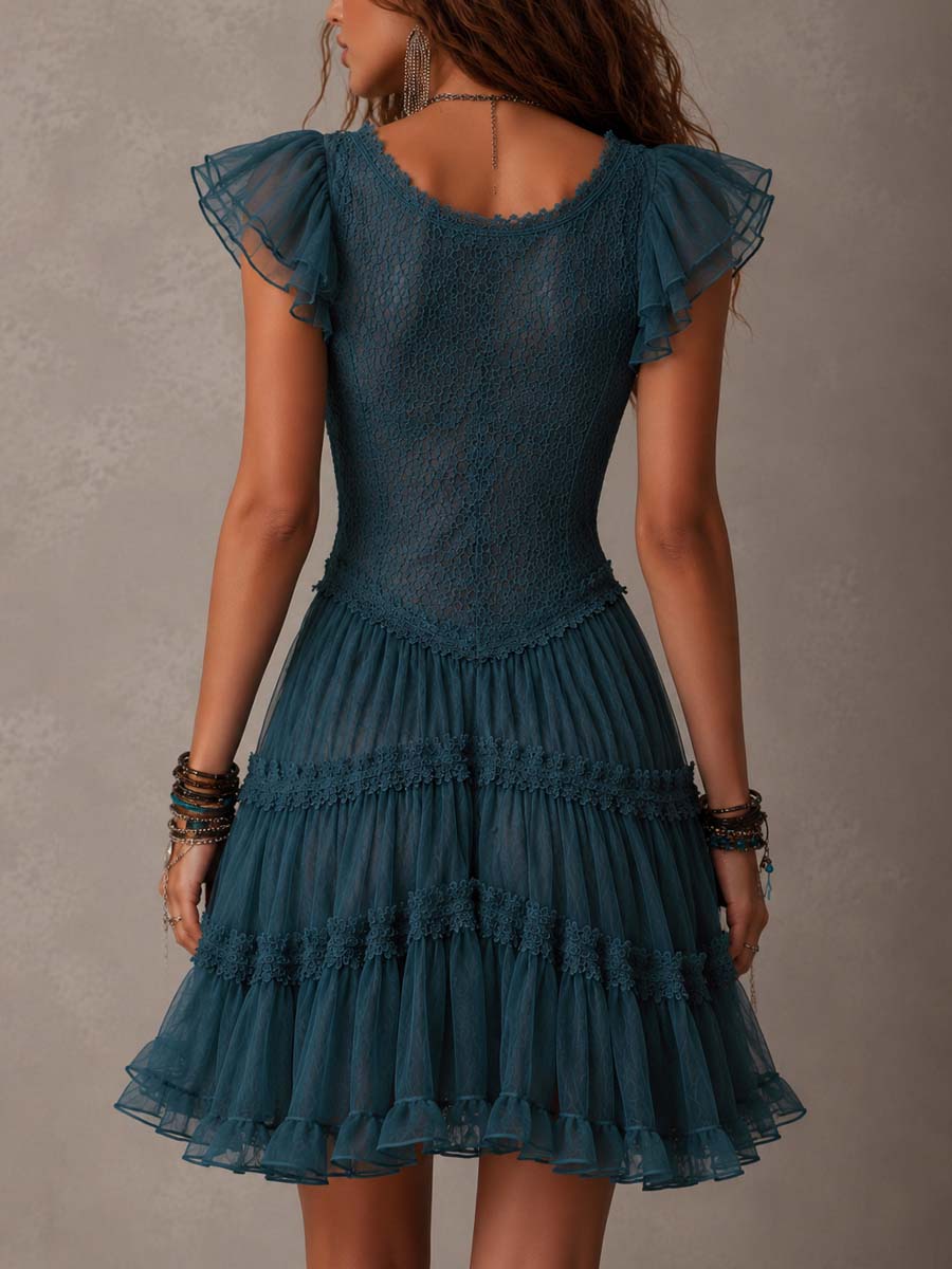 retro-blue-lace-chiffon-ruffled-mini-dress