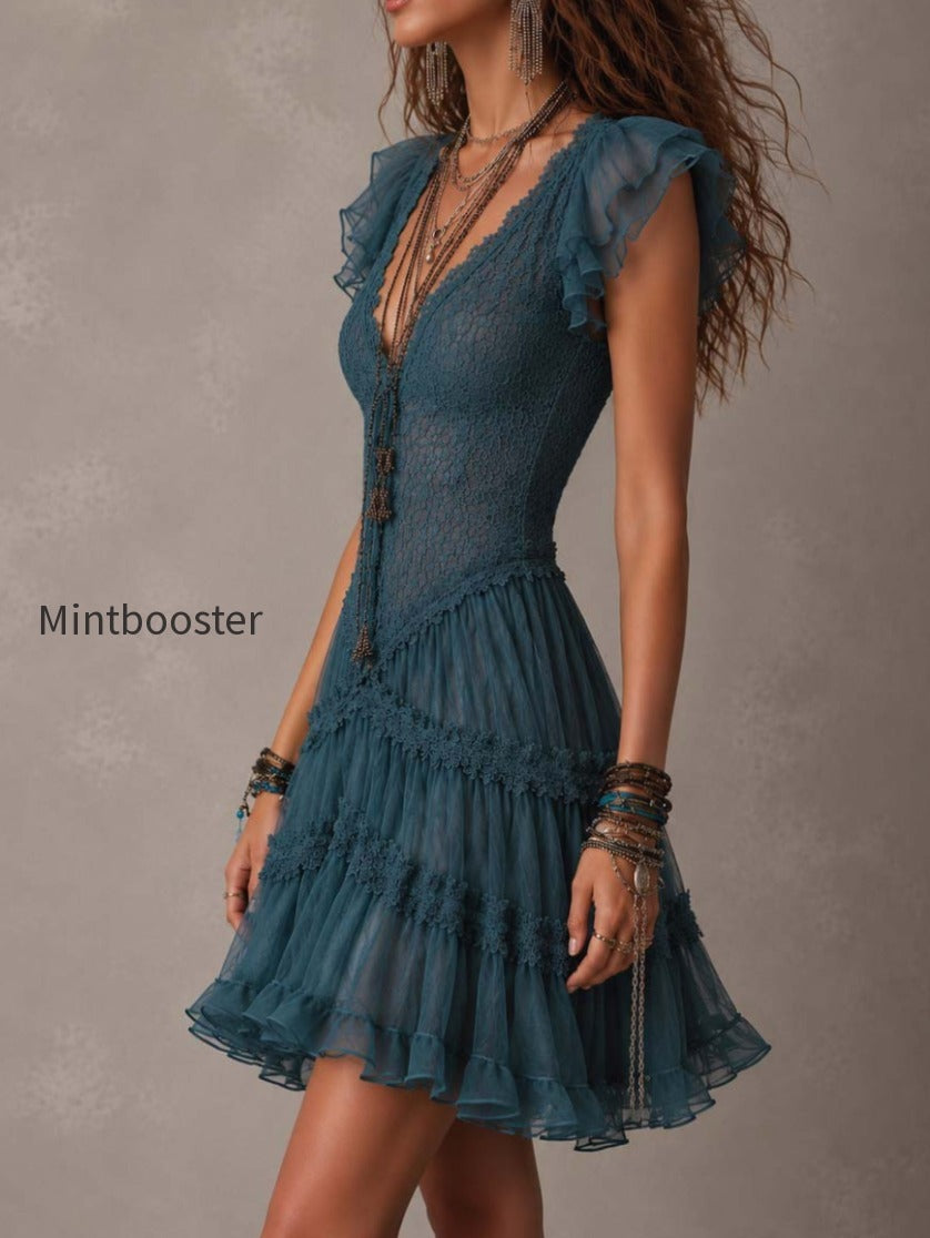 retro-blue-lace-chiffon-ruffled-mini-dress