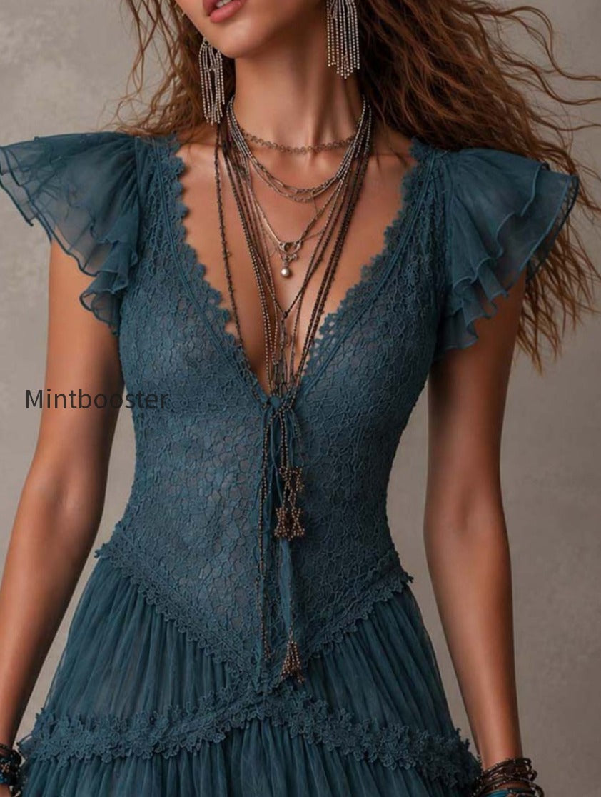 retro-blue-lace-chiffon-ruffled-mini-dress