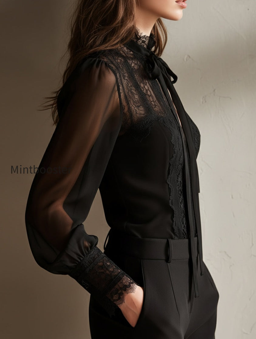 retro-elegant-lace-stand-up-collar-tie-neck-chiffon-blouse-hrpk