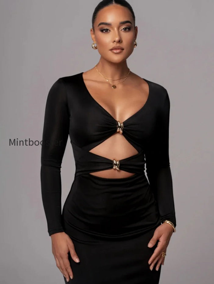 hollow-long-sleeve-bodycon-midi-dress