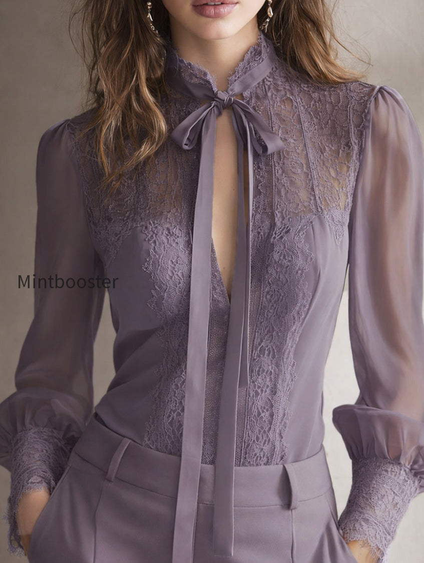 retro-elegant-lace-stand-up-collar-tie-neck-chiffon-blouse-hrpk